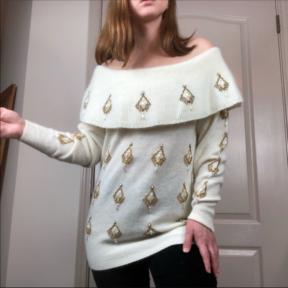 NEW Angora/Wool Beaded Cowl Neck Sweater Medium - Picture 8 of 8